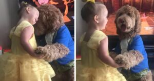 La bambina di tre anni ed il suo cane ballano come La Bella e La Bestia (VIDEO)